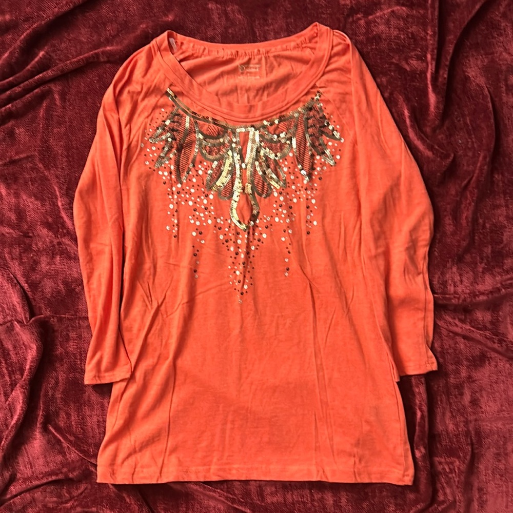 New directions long sleeve sequin Boho top